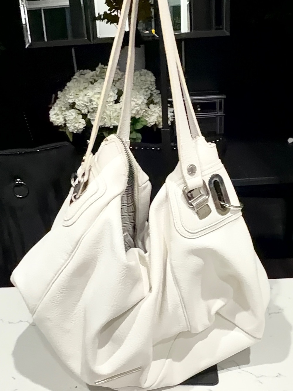 Steve Madden White Leather Shoulder Hobo Bag